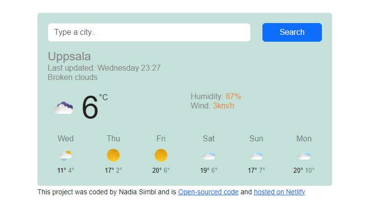 JavaScript Weather project preview