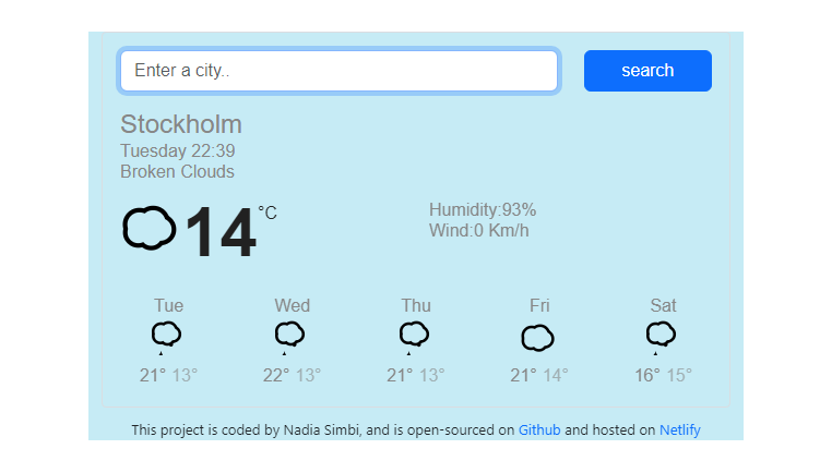 React Weather project preview